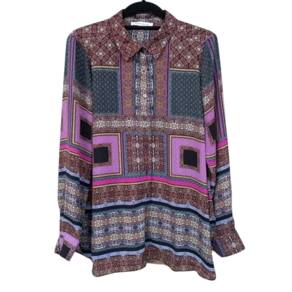 Rose + Olive Patchwork Print Multicolor Teal/Purp… - image 5